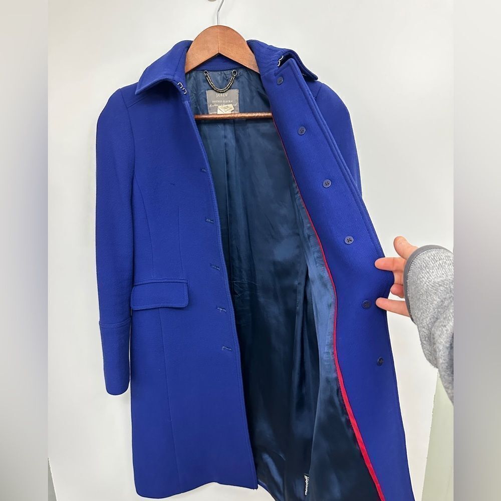 J.Crew Double Cloth Metro Wool Coat THINSULATE Royal Blue Lady Day Size 0P - Picture 7 of 14